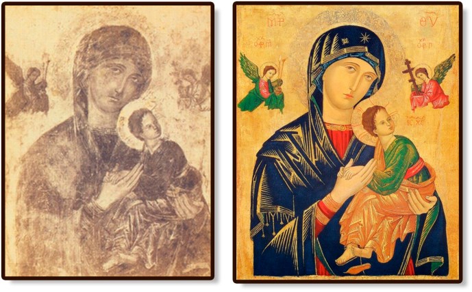 Perpetuo Socorro original - antes y después de su restauración